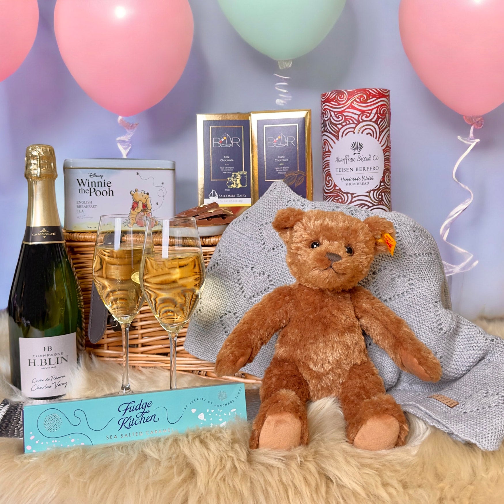 Cocoon of Love with Steiff Brown Bear - New Baby & Parent Hamper