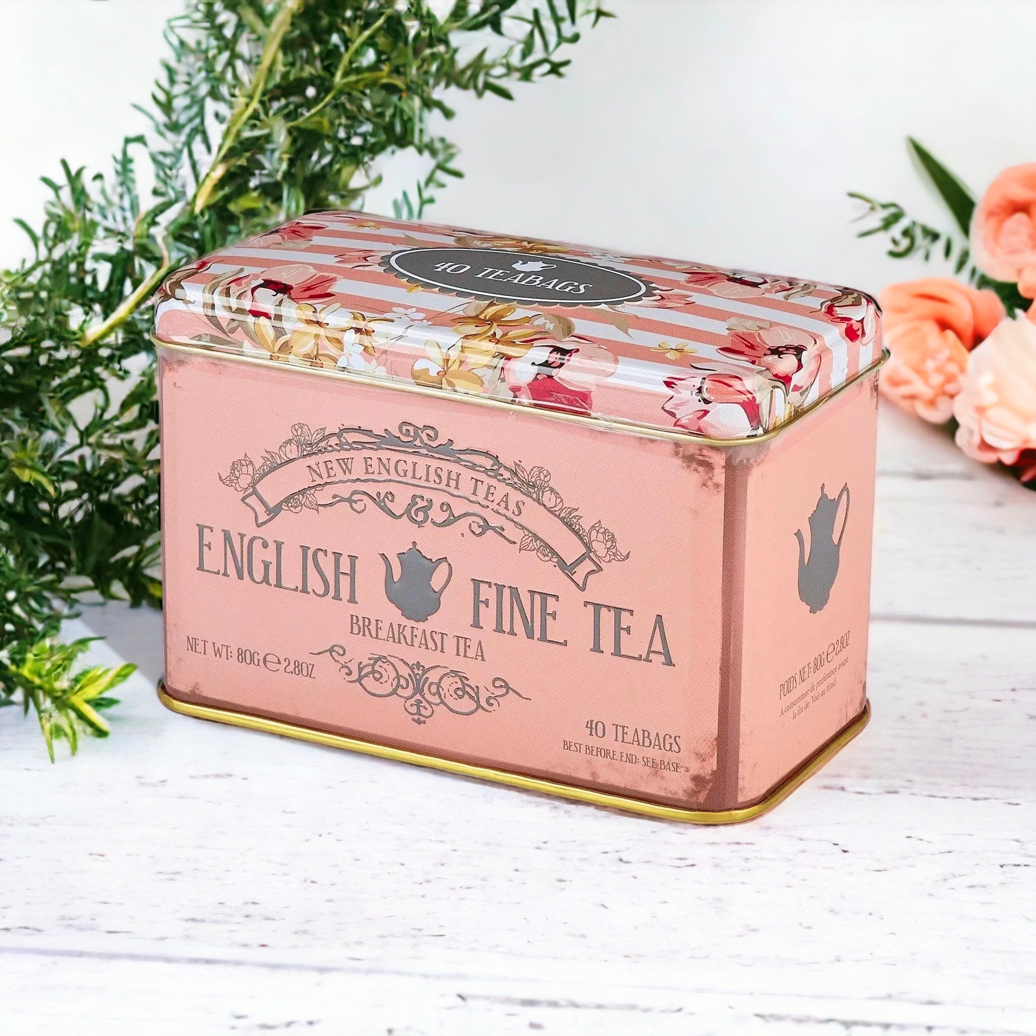 Vintage Floral Tea Tin with 40 English Breakfast Teabags