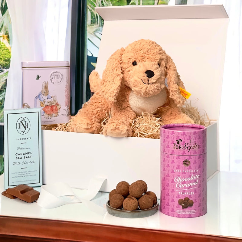 New Baby and Parent Hamper: Steiff Goldendoodle and Treats