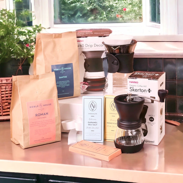 Premium Coffee Gift Box: Beans, Chocs + Hario Grinder & Dripper