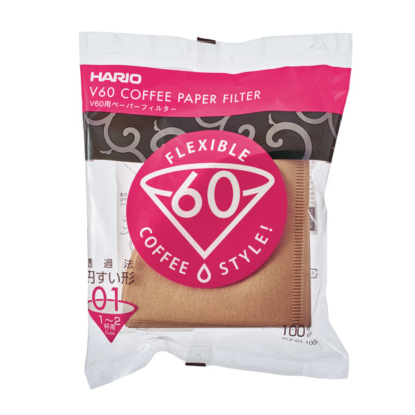 Hario V60 Coffee Filter Papers Size 01 - Brown (100 Pack Bag)