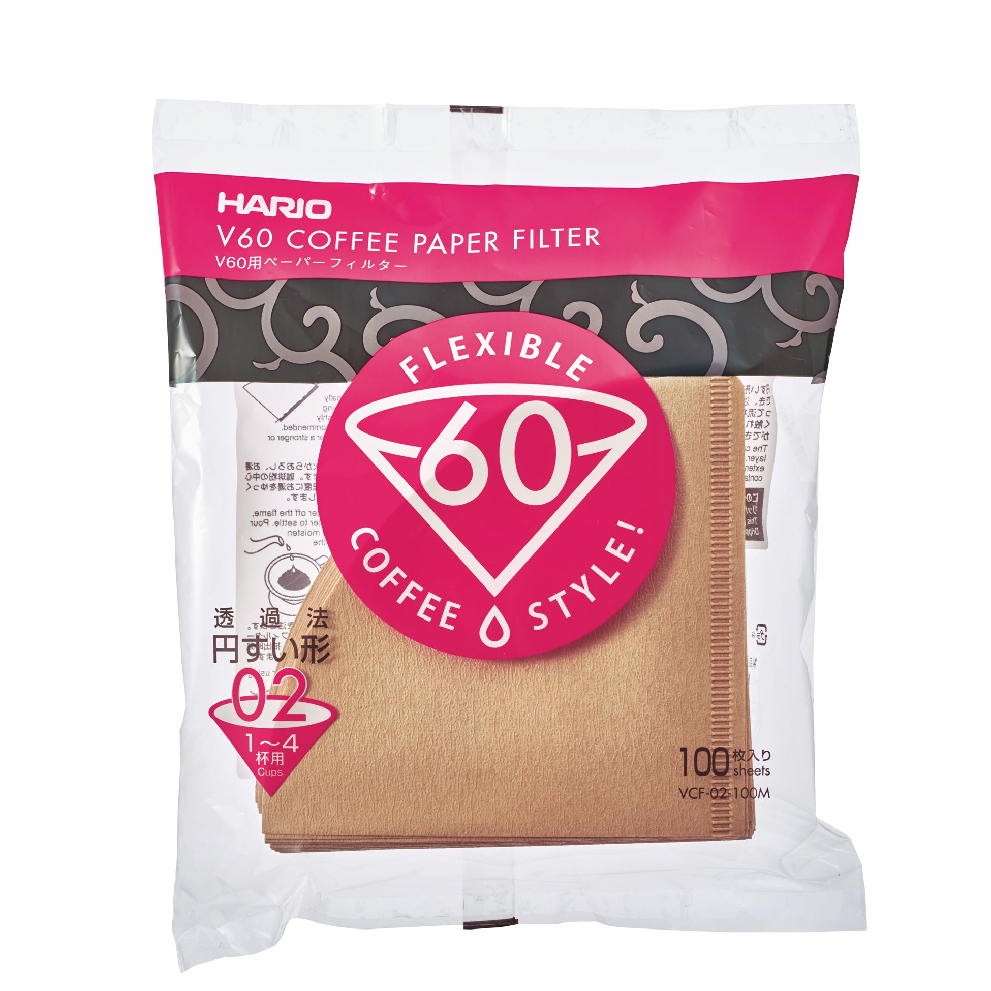 Hario V60 Coffee Filter Papers Size 02 - Brown (100 Pack Bag)