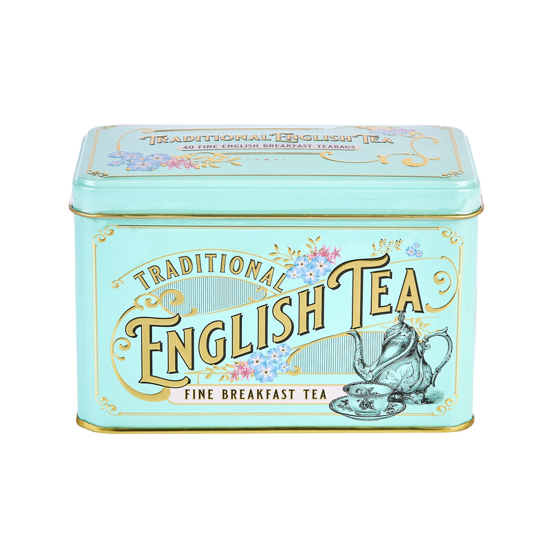 Mint Green Vintage Victorian Tea Tin with 40 English Breakfast Teabags